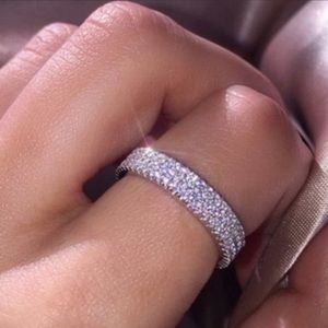 💯 NEW FULL ETERNITY 925 STERLING SILVER DIAMOND BAND RING